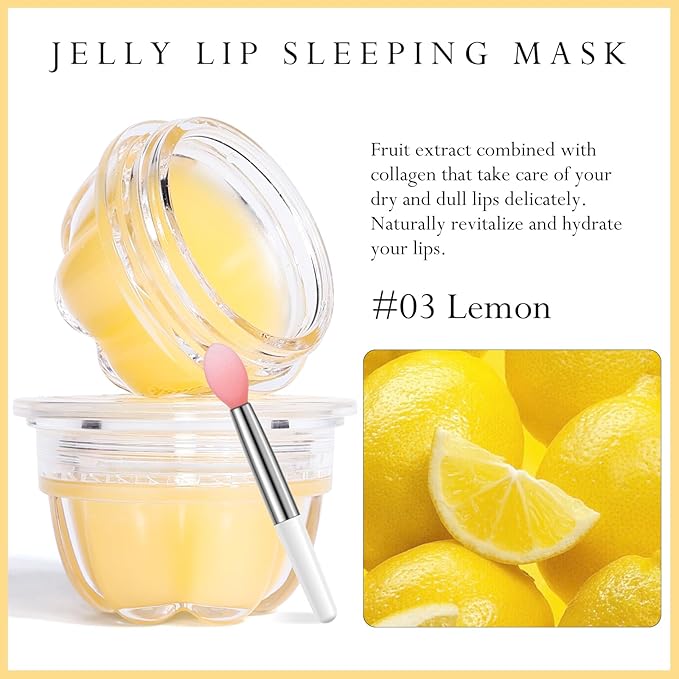 2Pc Jelly Lip Mask Overnight,Fruity Lemon Lip Sleeping Mask Day Night Repair Kawaii Lip Balm Hydrate Plump Dry Lip Scrubs Exfoliator,Lip Care Lip Moisturizer with Collagen-Lemon-FemmiqueWomen