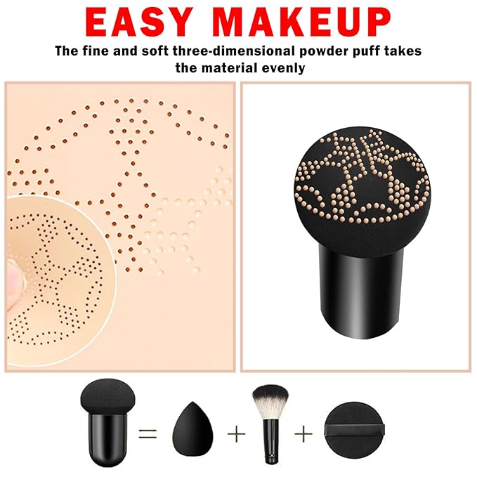 2PCS Mushroom Head Air Cushion CC Cream BB Cream Foundation,Moisturizing Concealer Makeup Base Foundation,Long Lasting Full Coverage Foundation with Mushroom Makeup Sponge(Natural)-FemmiqueWomen