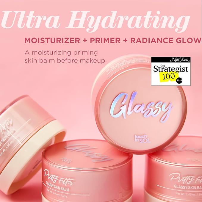 Touch in Sol Pretty Filter Glassy Skin Balm Primer 2 Pack – Skin Smooth Moisturizing Primer before Makeup - Natural Glow Face Cream Moisturizer with Shea Butter and Rose Flower Water, 1.05 oz.-FemmiqueWomen