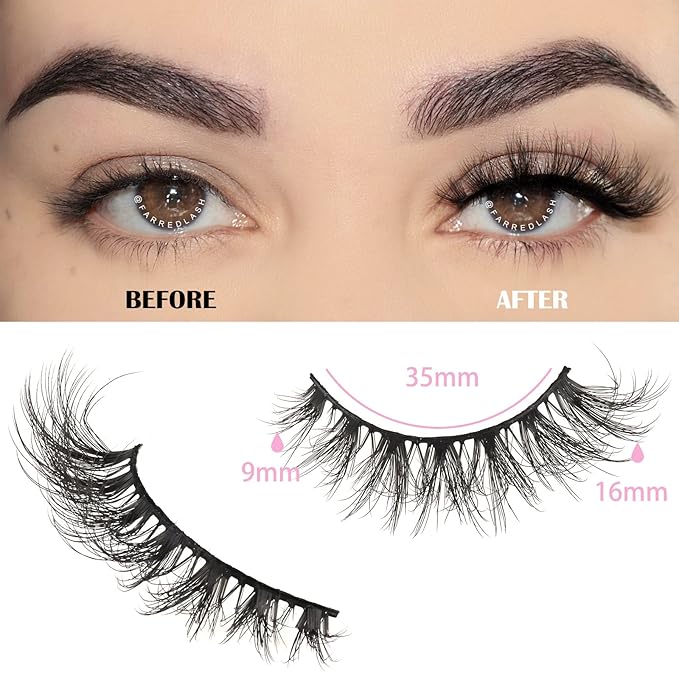 FARRED Lashes Natural Eyelashes Wispy Cat Eye False Lashes Fluffy Fake Eyelash Natural Look 14 Pairs Short Faux Mink Strip Eye Lash Pack for MUA and Beginners Daily Makeup (F4 | 9-16mm)-FemmiqueWomen