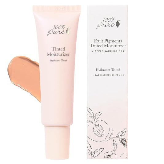 100% PURE Tinted Moisturizer Anti-Aging Face Makeup - Fruit Pigmented Alpine Rose Light to Medium Coverage & Dewy Glow - Lightweight Foundation Fair Skin w/Pink Undertone - Vegan - 1.7 Fl Oz-FemmiqueWomen
