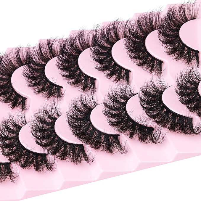 Mink Lashes Fluffy D-Curl False Eyelashes 20mm Long Volume Lashes That Look Like Extensions Cat Eye Fake Lashes Faux Mink Strip Lashes Pack 7 Pairs-FemmiqueWomen