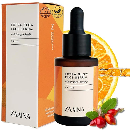 ZAAINA Extra Glow Face Serum – Hydrating Face Oil for Dry, Dull & Sensitive Skin – Lightweight Moisturizer & Natural Primer for Makeup – With Rosehip Oil, Pumpkin Seed & Vitamin E – 1oz Bottle-FemmiqueWomen