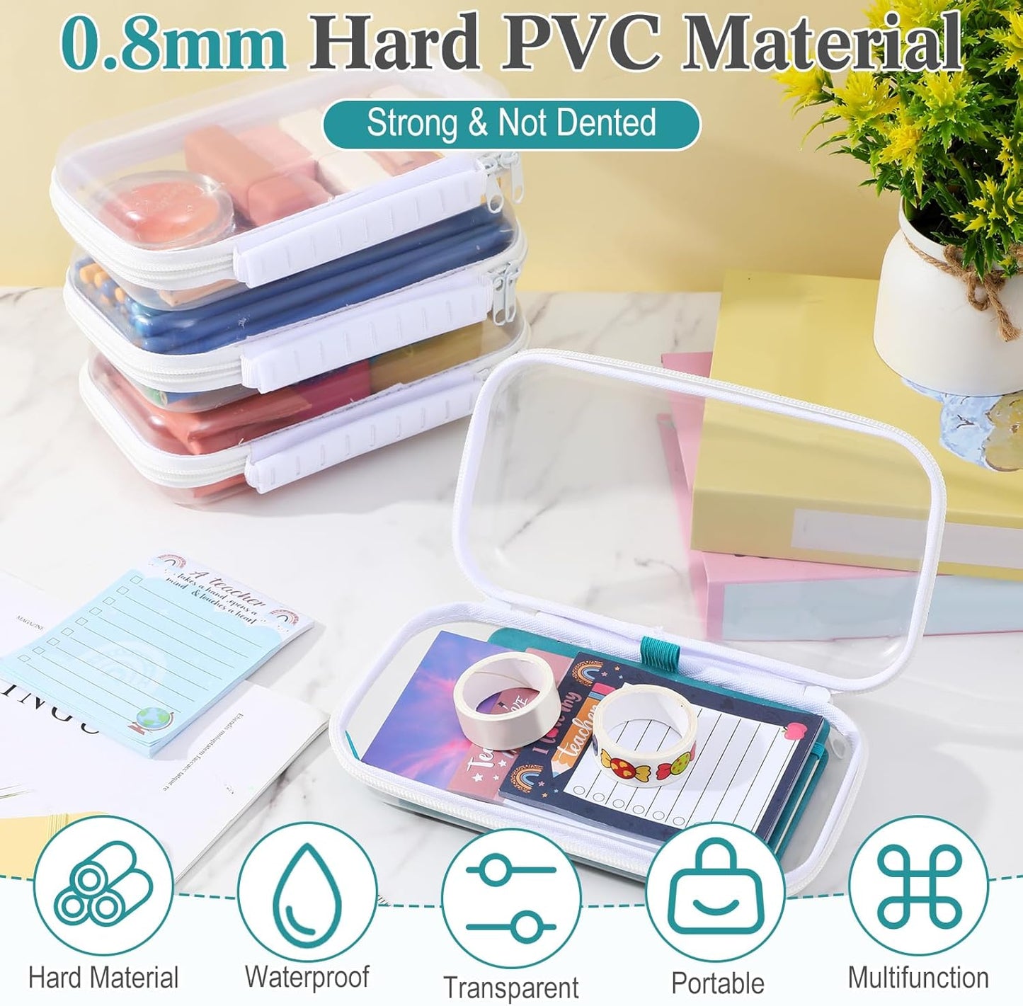 Sanwuta 4 Pcs Clear Hard Zipper Case with Handle Office Storage Cases Hard Plastic Pouches Transparent Bins for Crafts, Pencils, Snacks, Cosmetics, Puzzles(7.5 x 4 x 2 Inches,White)-FemmiqueWomen