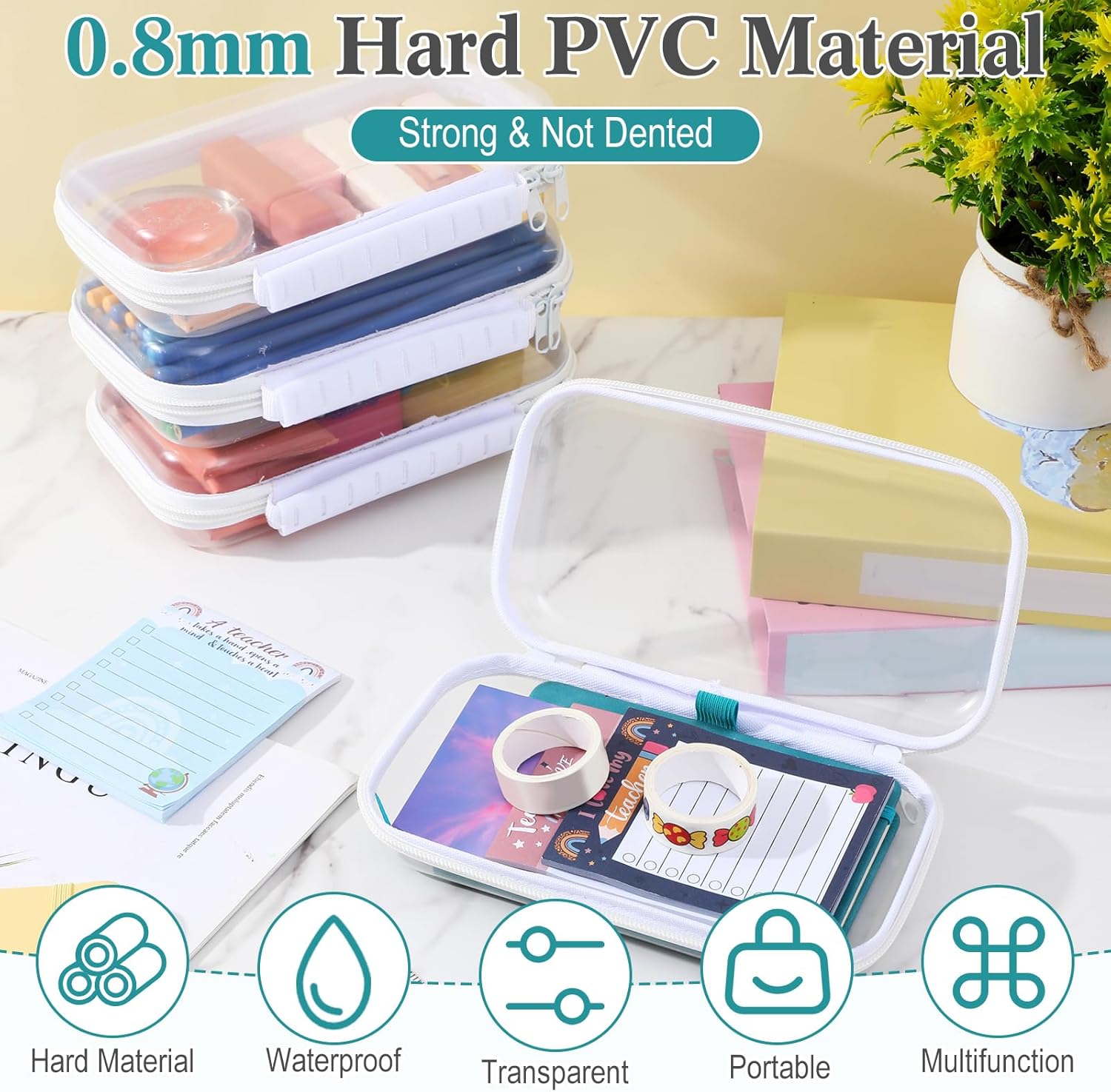 Sanwuta 4 Pcs Clear Hard Zipper Case with Handle Office Storage Cases Hard Plastic Pouches Transparent Bins for Crafts, Pencils, Snacks, Cosmetics, Puzzles(7.5 x 4 x 2 Inches,White)-FemmiqueWomen