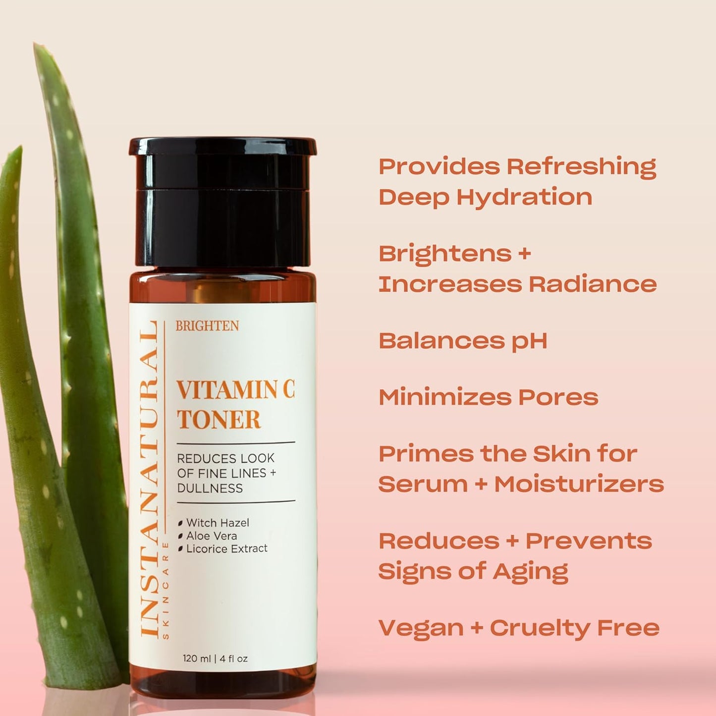 InstaNatural Vitamin C Face Toner, Brightens, Balances pH and Reduces Signs of Aging, Fine Lines and Wrinkles, with Witch Hazel, Lavender and Geranium Oils, 4 Fl Oz-FemmiqueWomen