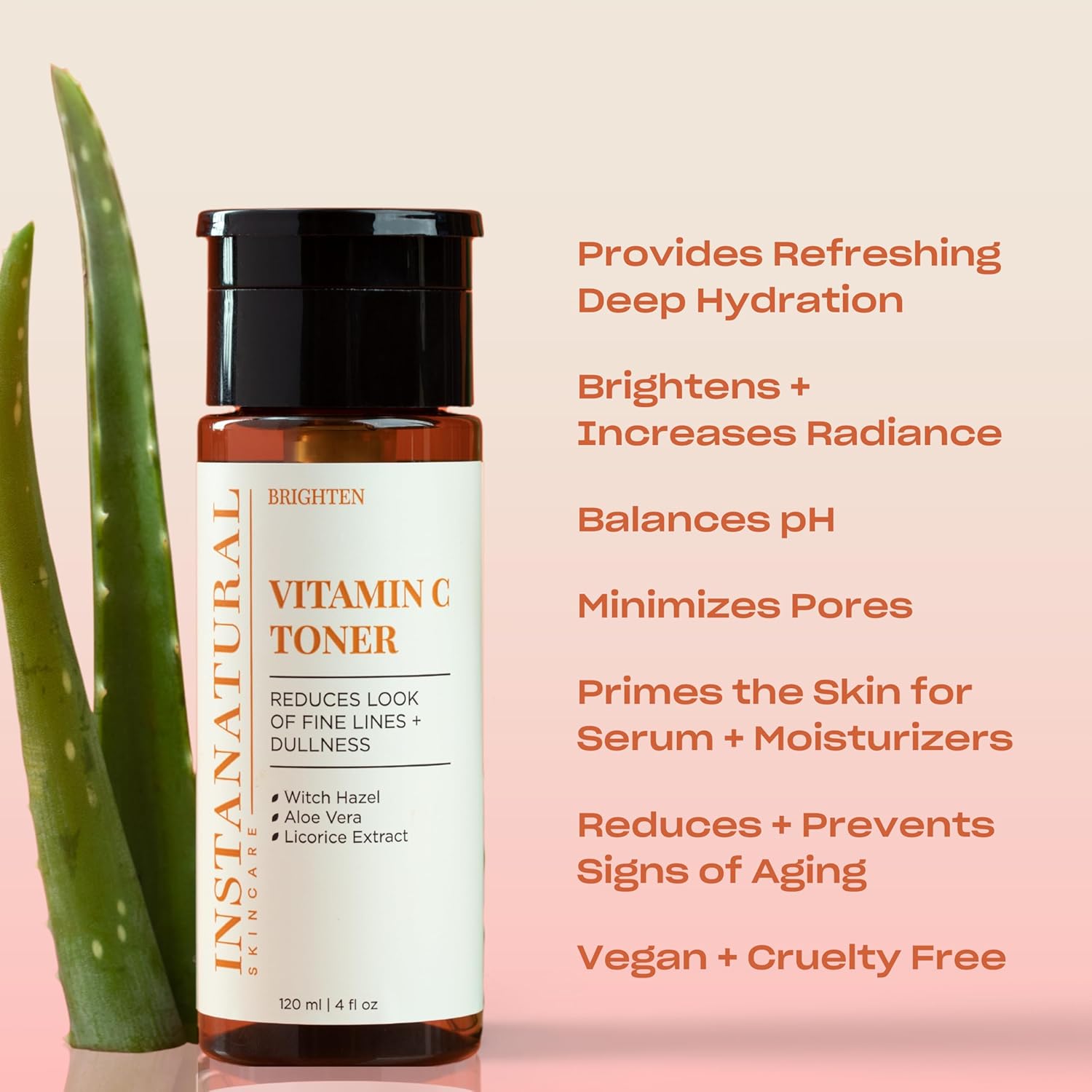 InstaNatural Vitamin C Face Toner, Brightens, Balances pH and Reduces Signs of Aging, Fine Lines and Wrinkles, with Witch Hazel, Lavender and Geranium Oils, 4 Fl Oz-FemmiqueWomen