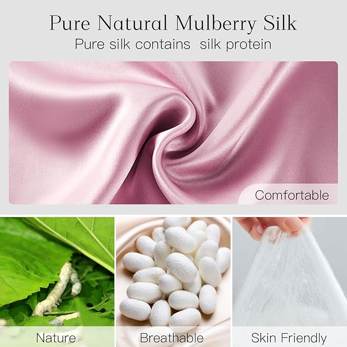 100% Natural Silk Eye Mask for Women Men, Soft Pressureless Cooling Blackout Eye Covers for Sleeping, Large Size Sleep Mask fits All Heads Adjustable, 1PC, Lotus Pink-FemmiqueWomen