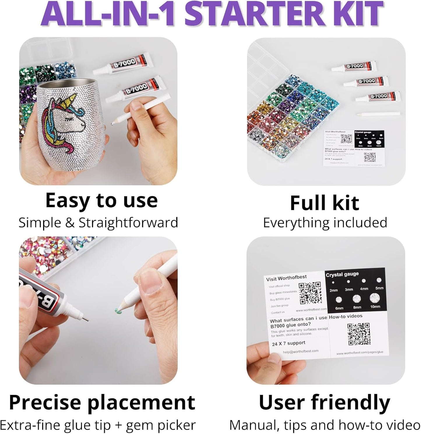 30000Pcs Resin Rhinestones Set for Crafting Bedazzling, Lavender Flatback Gems Jewels for Crafts Clothes Shoes Fabric Outfit Nails Makeup, Flat Back Crystal 2-6mm with b 7000 Glue-FemmiqueWomen