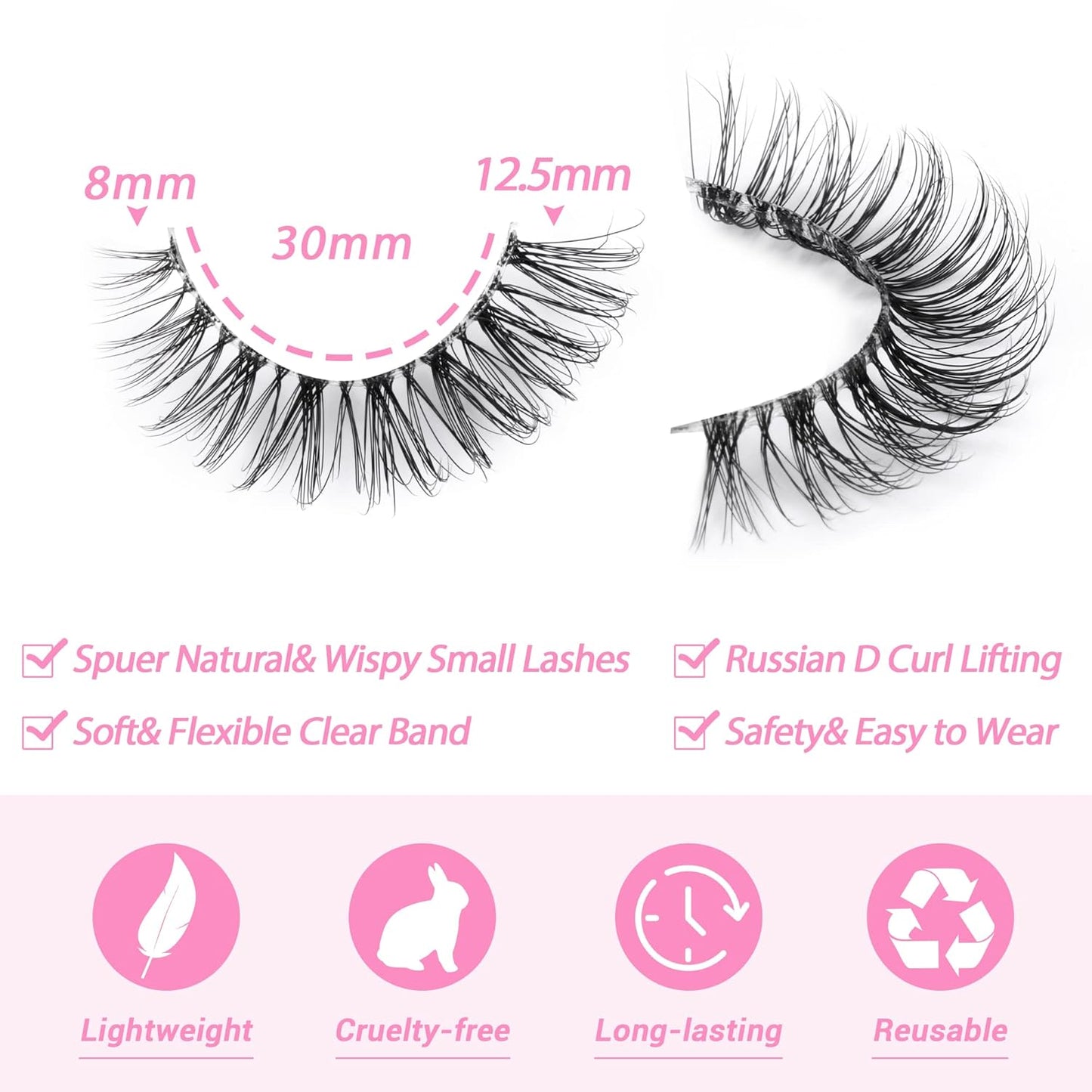 JIMIRE Lashes Natural Look Clear Band Demi-Wispies Short False Eyelashes Fluffy 3D Cat Eye 13MM Strip Lashes 7 Pairs Pack-FemmiqueWomen