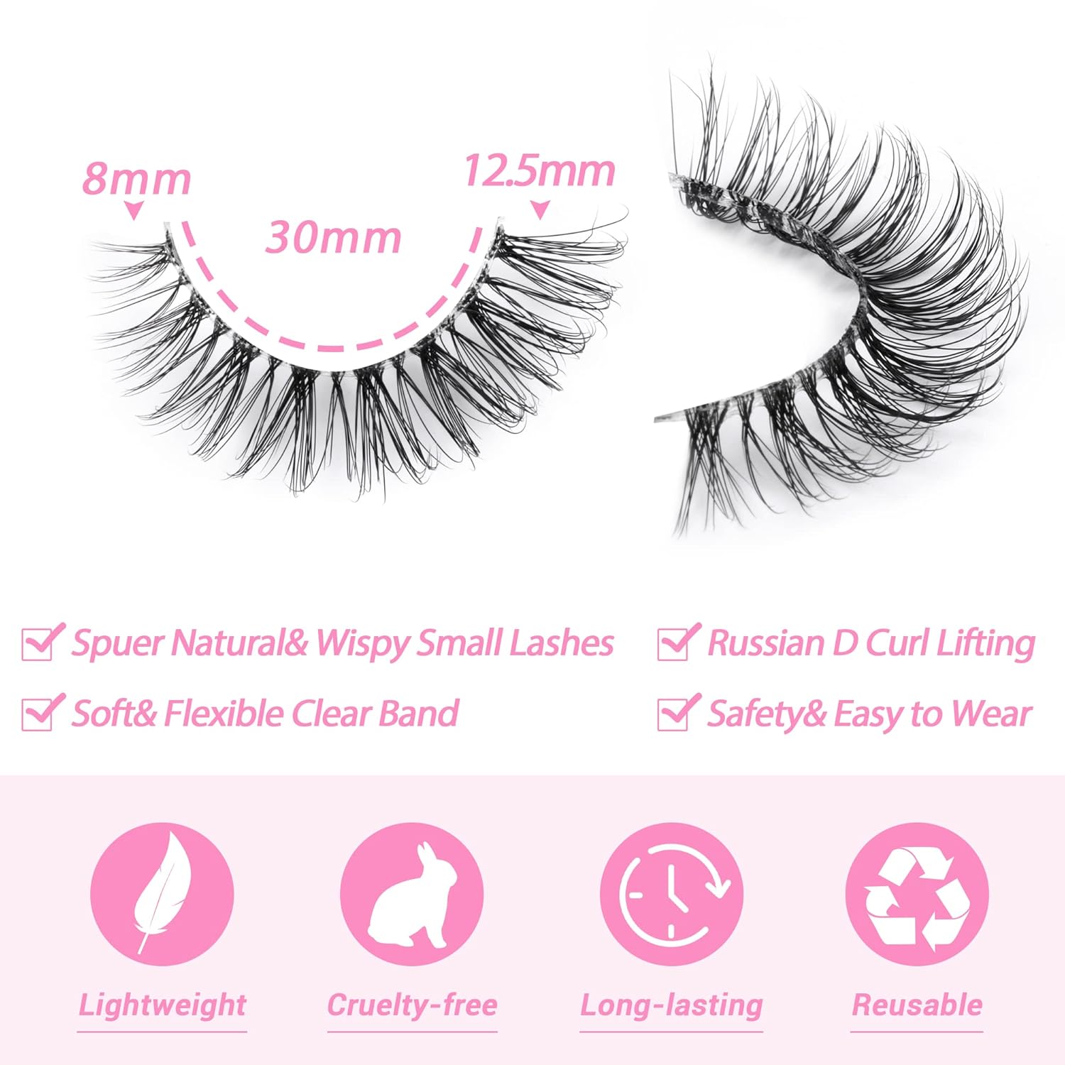 JIMIRE Lashes Natural Look Clear Band Demi-Wispies Short False Eyelashes Fluffy 3D Cat Eye 13MM Strip Lashes 7 Pairs Pack-FemmiqueWomen