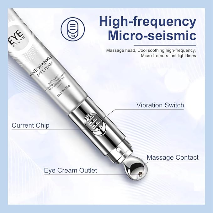 20g Eye Cream with Electric Massage, Moisturizing Anti-Wrinkles Eye Cream, Anti Aging Eye Cream for Dark Circles and Puffiness, Results in 3-4 Weeks to Reduce Fine Lines-FemmiqueWomen