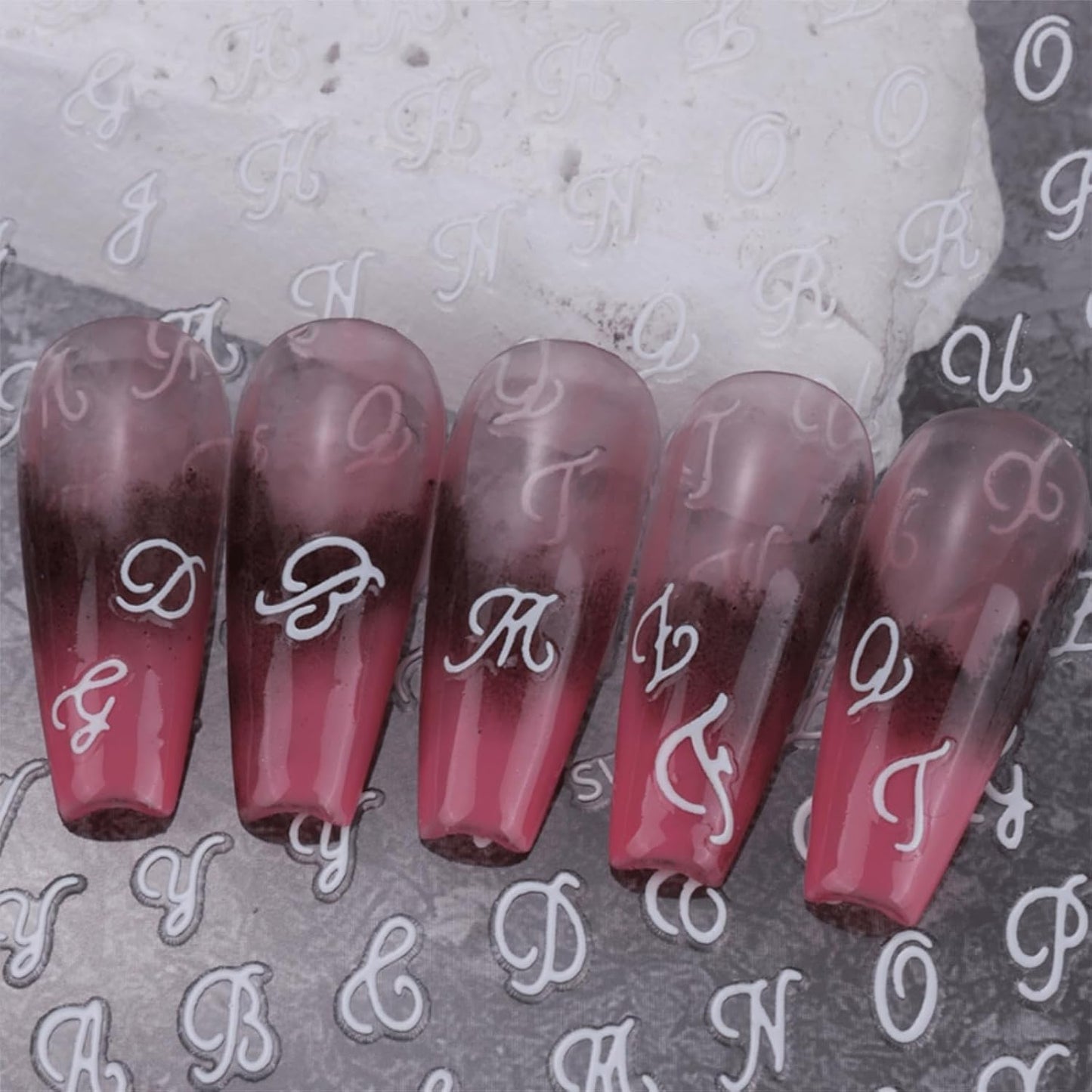 12 Sheets Letter Nail Art Stickers Decals 3D Self Adhesive Letter Nail Stickers for Nail Art Black White Silver Gold Retro English Nail Decals Letters Nail Design Nail Art Supplies-FemmiqueWomen