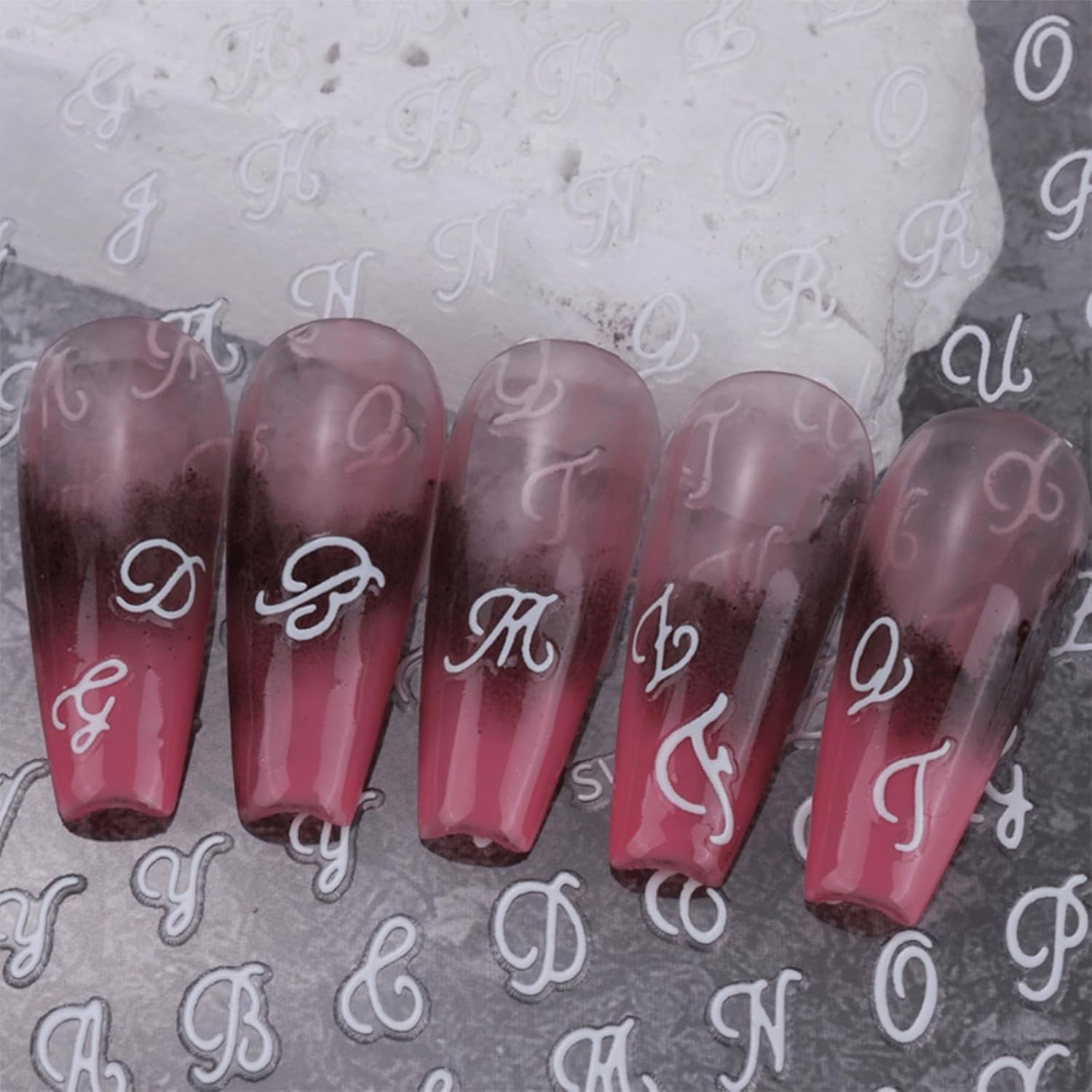 12 Sheets Letter Nail Art Stickers Decals 3D Self Adhesive Letter Nail Stickers for Nail Art Black White Silver Gold Retro English Nail Decals Letters Nail Design Nail Art Supplies-FemmiqueWomen