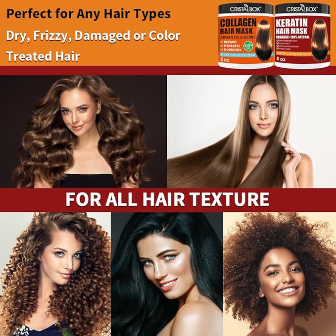 2 Pack Collagen Hair Mask & Keratin Hair Mask,Keratin Hair Treatment,Hydrating Argan Oil Hair Repair Treatment Deep Conditioner Hair Mask for Dry Hair,Collagen with Biotin Hair Treatment Mask-FemmiqueWomen