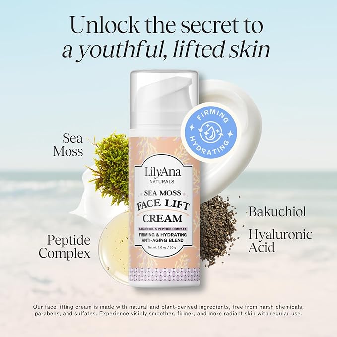 LilyAna Naturals Bakuchiol Face Lift Cream with Sea Moss and Peptide Complex - Face Cream for Women - Moisturizing and Lifting Facial Cream - Anti-Aging Overnight Moisturizer - Made in the USA - 1 oz-FemmiqueWomen