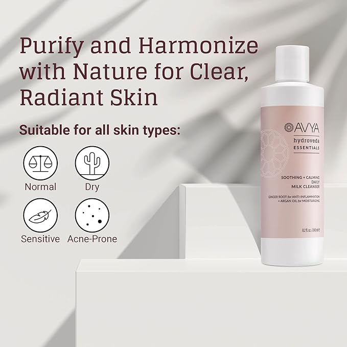 AVYA Hydroveda Essentials Daily Milk Cleanser (8.2oz) - Advanced Ayurvedic Skincare/Removes Makeup and Impurities for Natural Radiance/Ginger Blend Great for Sensitive Skin-FemmiqueWomen