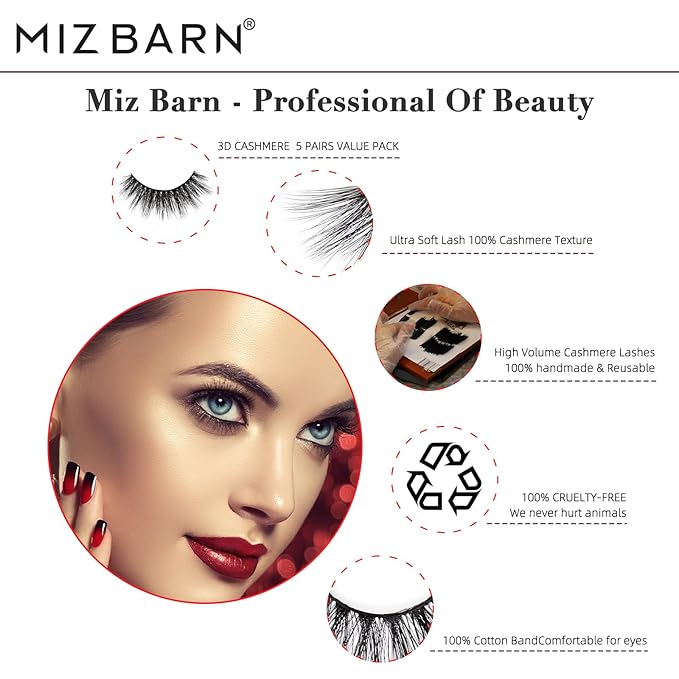 Miz Barn Lashes 5 Pairs Cat Eyes Wispy Lightweight Natural 3D Cashmere Soft Long Extension Eyelashes Pack Handmade Luxurious Volume Fluffy False Eyelashes (CF102)-FemmiqueWomen