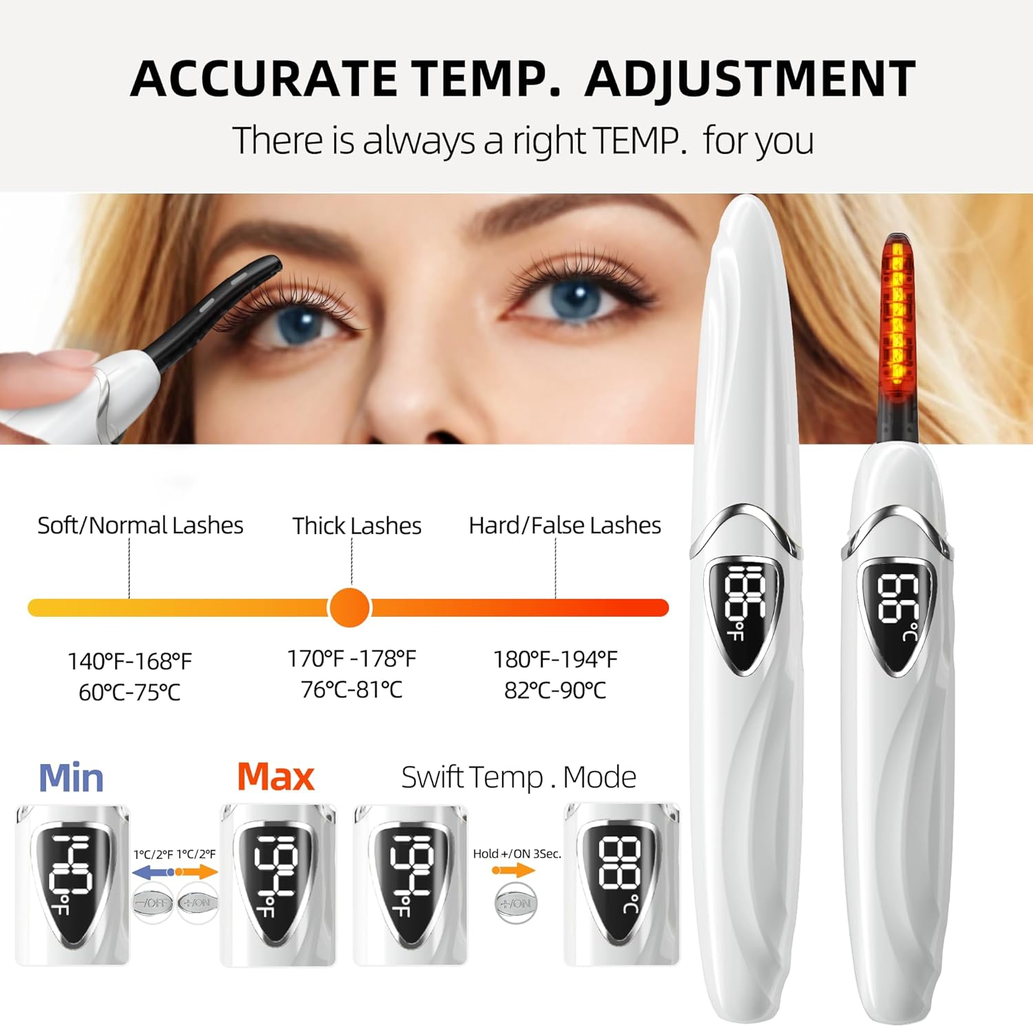ZAPAL Heated Eyeash Curler, S600 Rechargeable Heated lash Curler, Intelligent Power Off Electric Eyelash Curler Heated Quickly 24 Hs Lasting Natural Makeup for Woman (Snow White/Silver, S600-148MM)-FemmiqueWomen