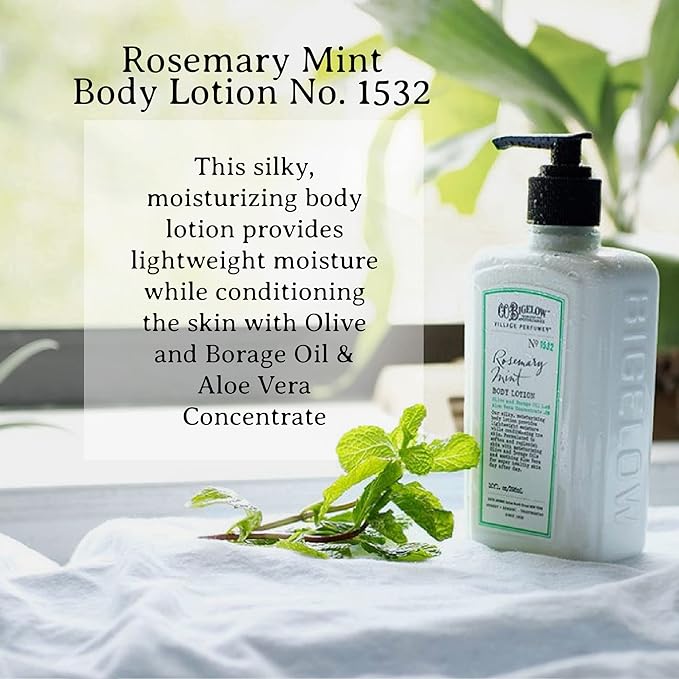 C.O. Bigelow Rosemary Mint Body Lotion, Village Perfumer Moisturizing Body Lotion with Aloe Vera, Borage Oil & Olive Oil, 10 Fl Oz-FemmiqueWomen