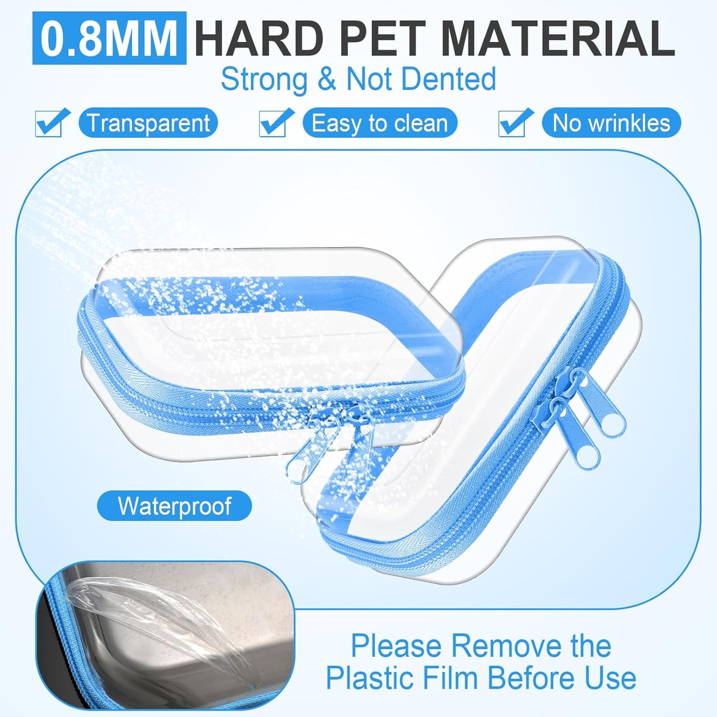 Hoolerry 3 Pcs Clear Hard Zipper Case Plastic Pouch Transparent Hard Case Clear Makeup Bag Portable Travel Organizer Bin for Cosmetics, Building Blocks, Puzzles(Blue,Xs)-FemmiqueWomen