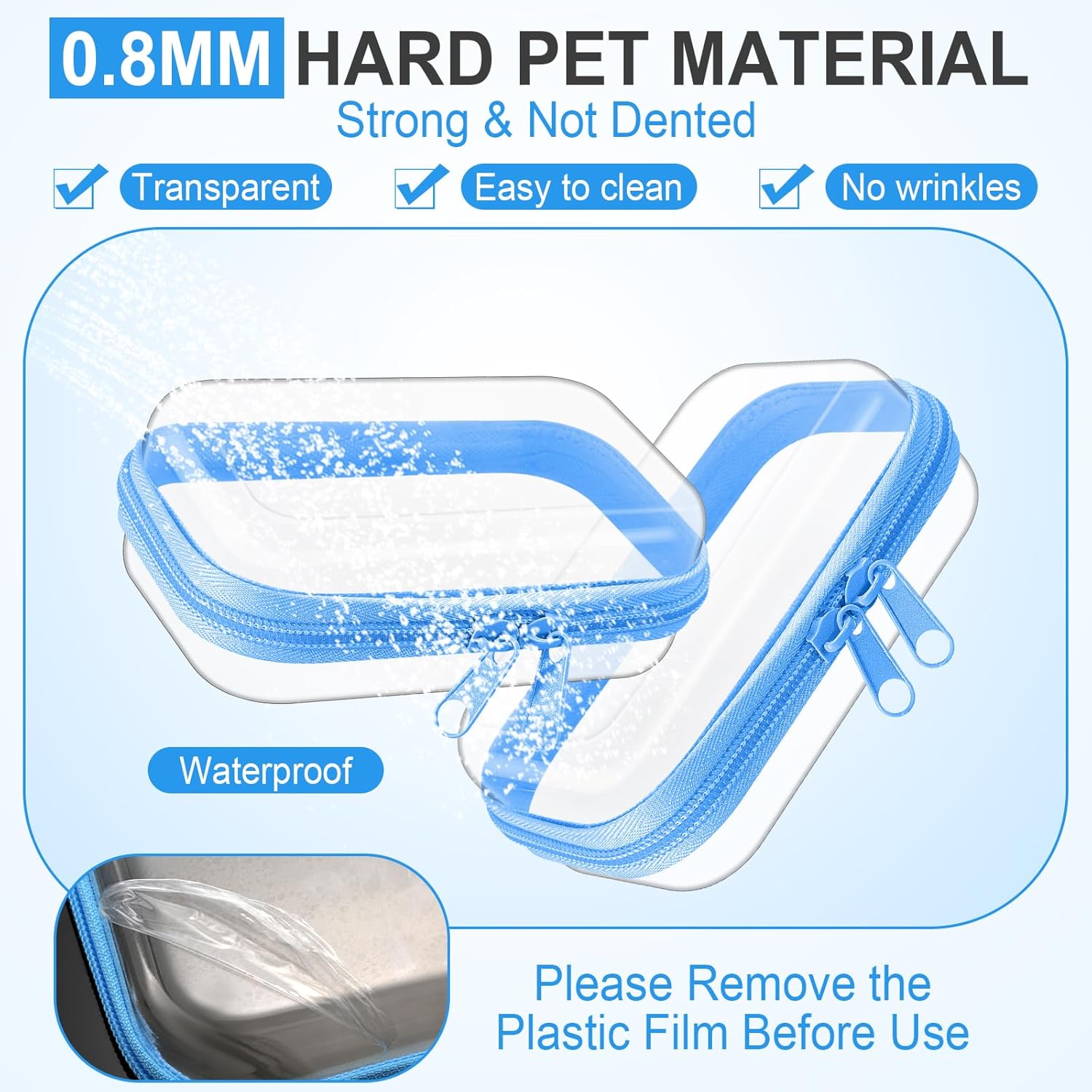 Hoolerry 3 Pcs Clear Hard Zipper Case Plastic Pouch Transparent Hard Case Clear Makeup Bag Portable Travel Organizer Bin for Cosmetics, Building Blocks, Puzzles(Blue,Xs)-FemmiqueWomen