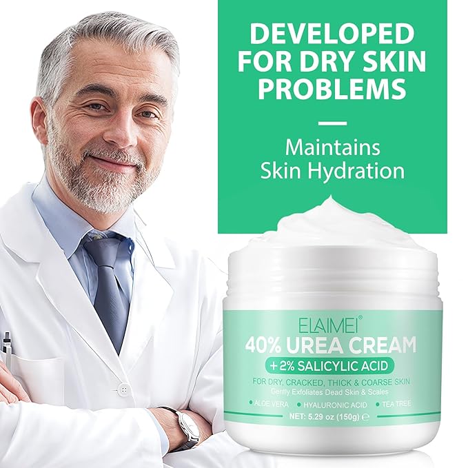 J&H Jasmine&Hyacinth 40% Urea Cream with 2% Salicylic Acid, Aloe, Feet/Heel Cream Moisturizer for Dry Cracked Heel, Knees, Elbows, Hands, Callus Remover, Intensive Hydrating Treatment-5.3 OZ/150 G-FemmiqueWomen