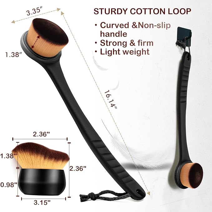 Extra Large Body Makeup Brush For Self Tanner, Sunscreen, Self Tan Back Applicator, Wide-Headed Kabuki Brush for Even& Pretty Lotion Application. Bronzer Blend, Long-Handle Face Leg Brush- Black Set-FemmiqueWomen