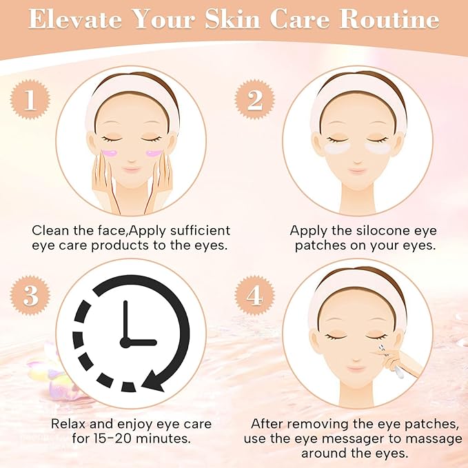 2 Pcs Under Eye Patches Silicone - Reusable Eye Patches, Eye Patches Plump Fine Lines & Wrinkles with Metal Eye Cream Applicator with Metal Eye Cream Applicator-FemmiqueWomen