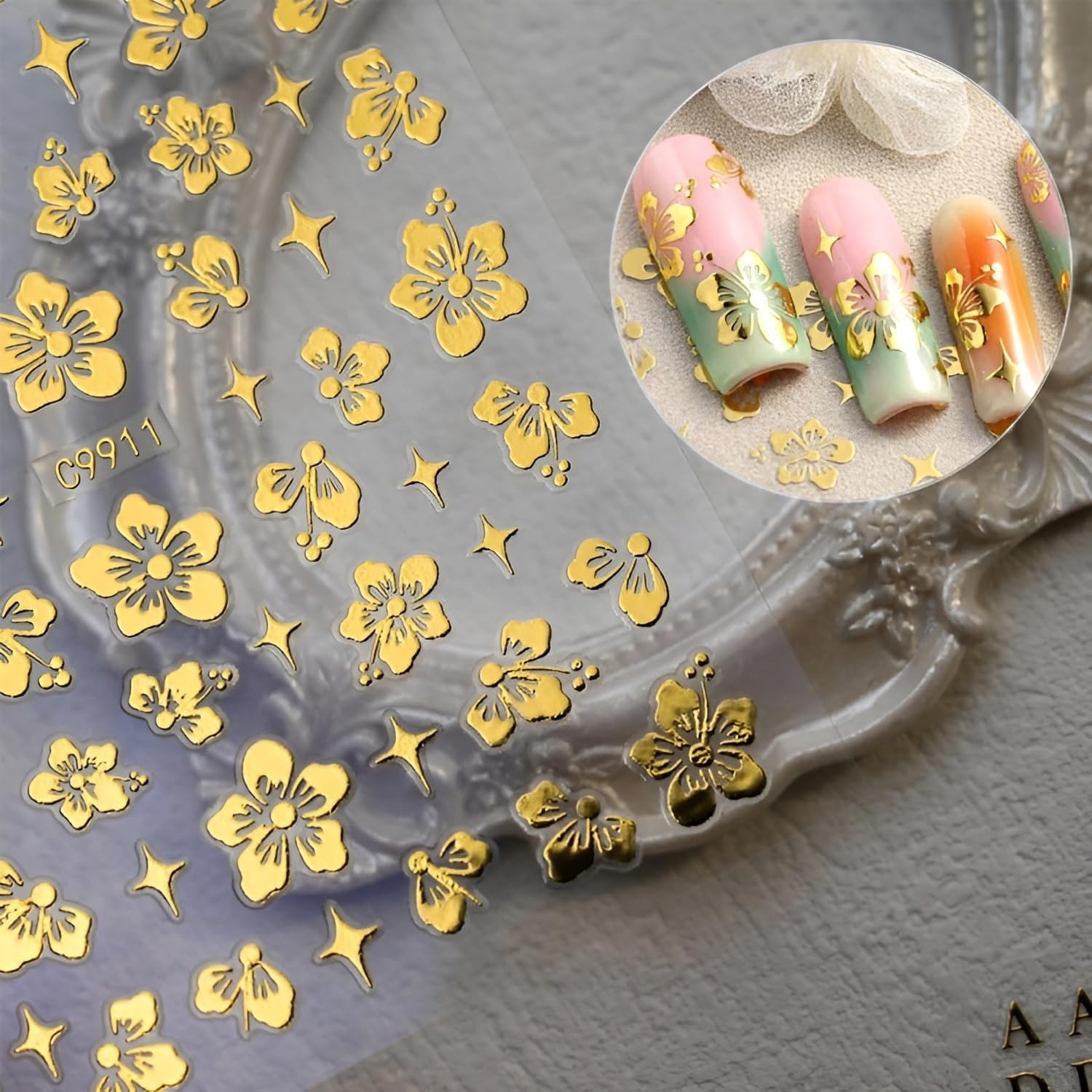 12 Sheets Gold Nail Art Stickers Decals 3D Self Adhesive Letter Heart Nail Decals,Flower Star Nail Stickers,Gold Nail Stickers for Nail Art,Nails Supplies for Women Girls-FemmiqueWomen