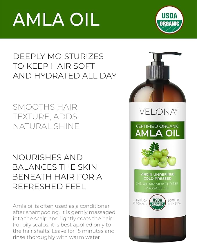 velona Amla Oil USDA Certified Organic - 16 Fl Oz | 100% Pure and Natural Carrier Oil | Extra Virgin, Unrefined, Cold Pressed-FemmiqueWomen
