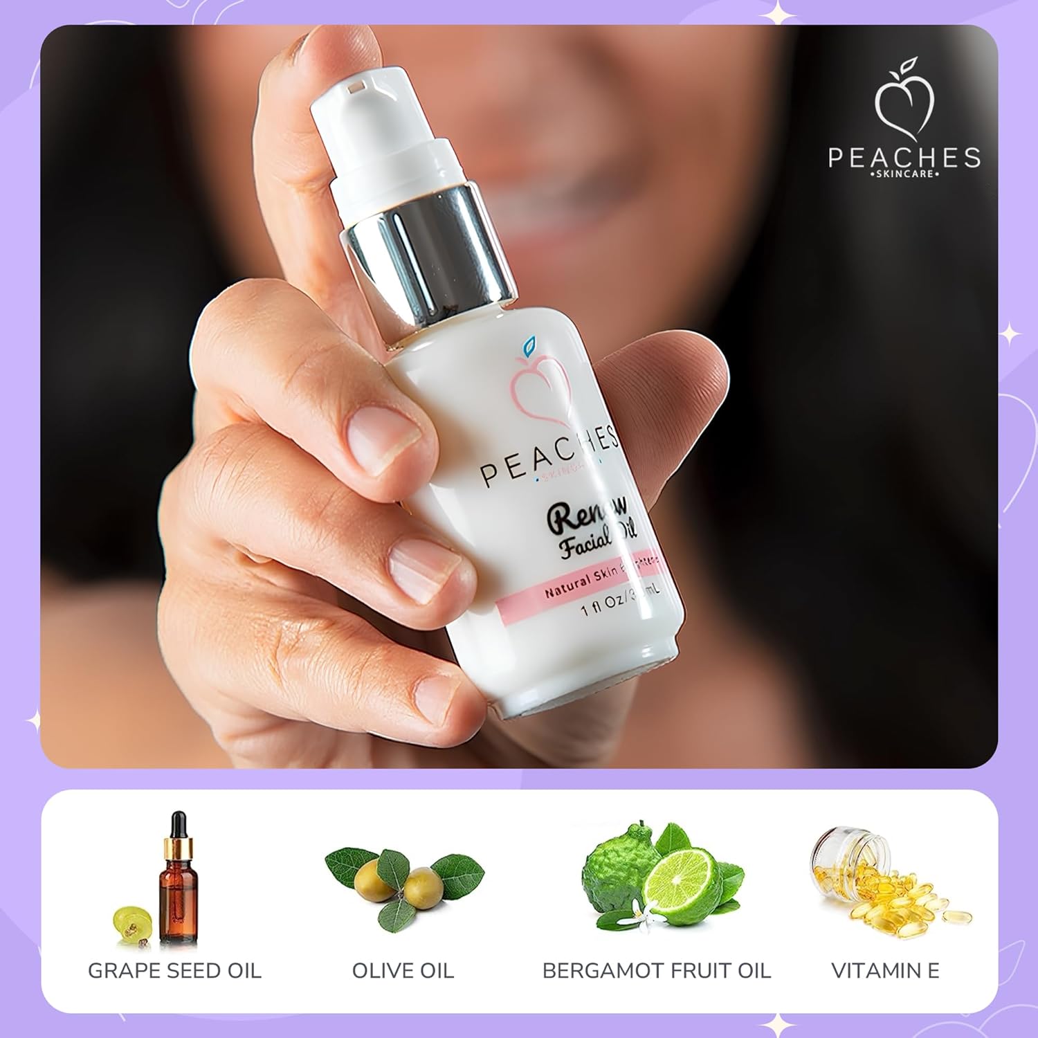 Face Oil for Women – Restorative Blend with Grape Seed, Olive & Bergamot – Age-defying Skin Care for Radiant, Firm Look – Renew Facial Oil (1 oz)-FemmiqueWomen