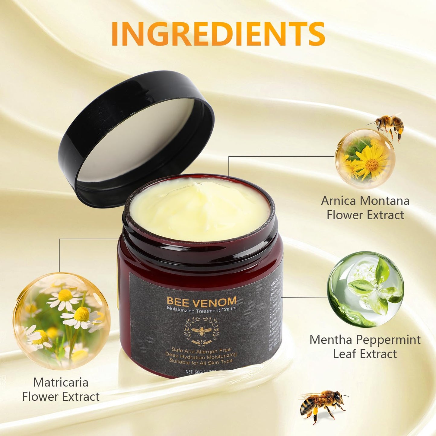 Bee Venom Cream,Bee Venom Comprehensive Cream, Bee Venom Skin Cream,Visibly reduces skin blemishes, Natural Professional Bee Venom Repair Cream, Gently Nourish the Skin, for All Skin Types (2pcs)-FemmiqueWomen
