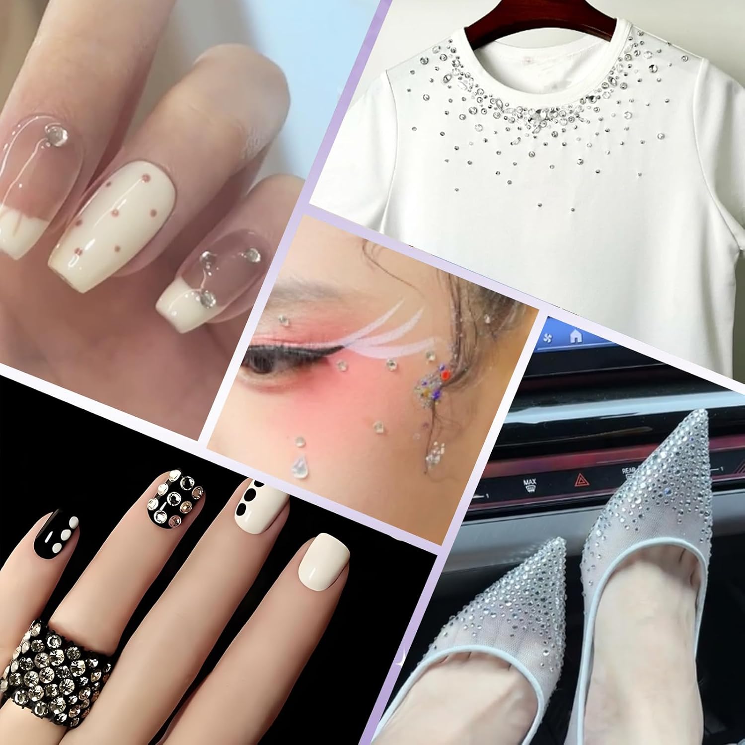 2000PCS SS12 Flatback Rhinestones | 12-Facet Diamond-Cut Glass Gems for Nail Art, Clothing, DIY Crafts |Glue-On Decoration Stones with Silver Backing(Crystal)-FemmiqueWomen