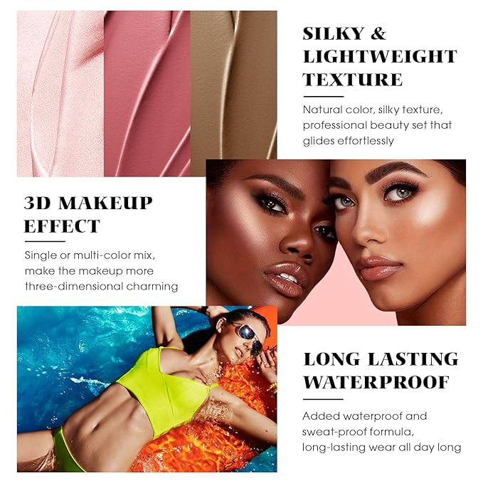 3Pcs Cream Contour Stick Makeup Kit - Cream Blush Stick Highlighter Stick Contour Bronzer Stick for Cheeks, Waterproof Long Lasting Blendable, Contour Stick Trio for Face Makeup (#02, 05, 06)-FemmiqueWomen