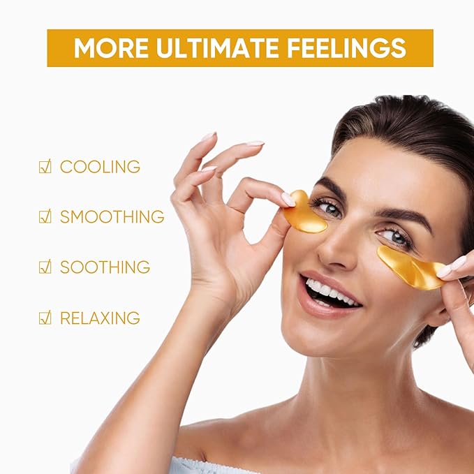 24k Gold Eye Treatment Maks 60PCS Under Eye Patch Cooling Under Eye Pads for Brightening Repairing and Refreshing Your Skin Under Eye Mask, Beauty Skin Care(gold)-FemmiqueWomen