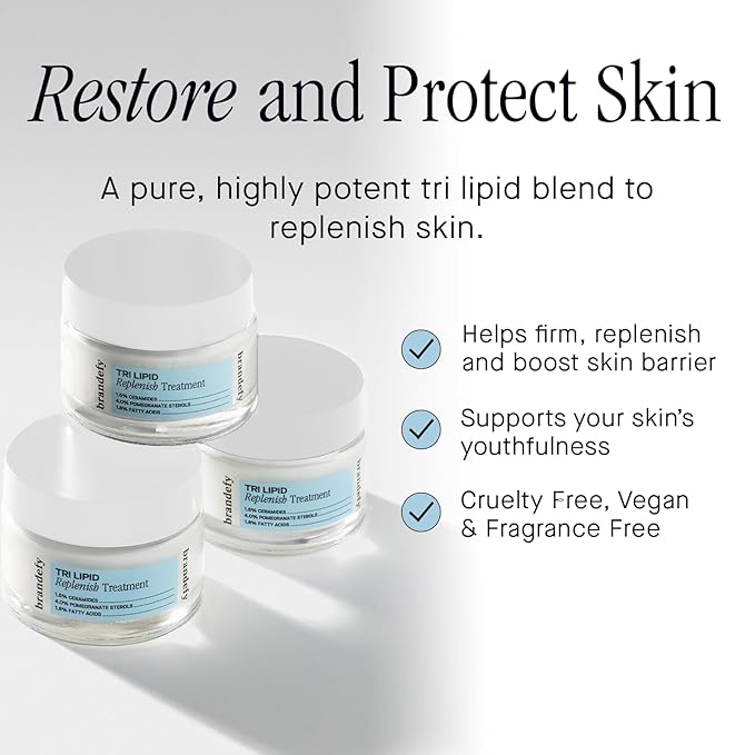 Brandefy Tri Lipid Replenish Treatment - 1.5% Ceramides, 4.0% Sterols, 1.8% Fatty Acids - Peptide Moisturizer, Hydrating Face Cream, Made in the USA (1.6 Oz)-FemmiqueWomen