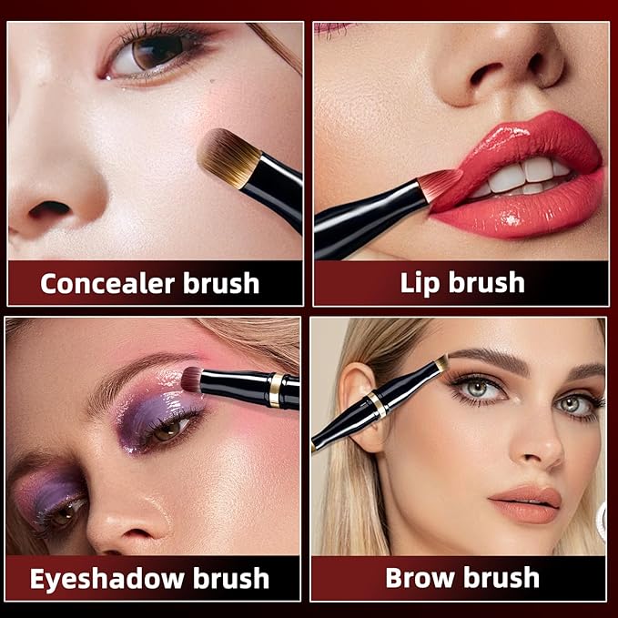 Unaone 4 in 1 Makeup Brush - Travel Lip Brush Eyebrow Brush Eyeshadow Brush Concealer Brush, Portable Multi-function Makeup Brushes-FemmiqueWomen