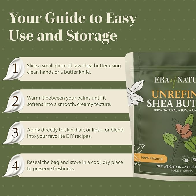 era of nature Organic Unrefined Raw African Ivory White Shea Butter 16oz - Moisturizing Raw Shea Butter Bar for Skin & Hair, DIY Lip Balm Base, Cream, Soap & Lotion Making Supplies Kit, Skincare-FemmiqueWomen