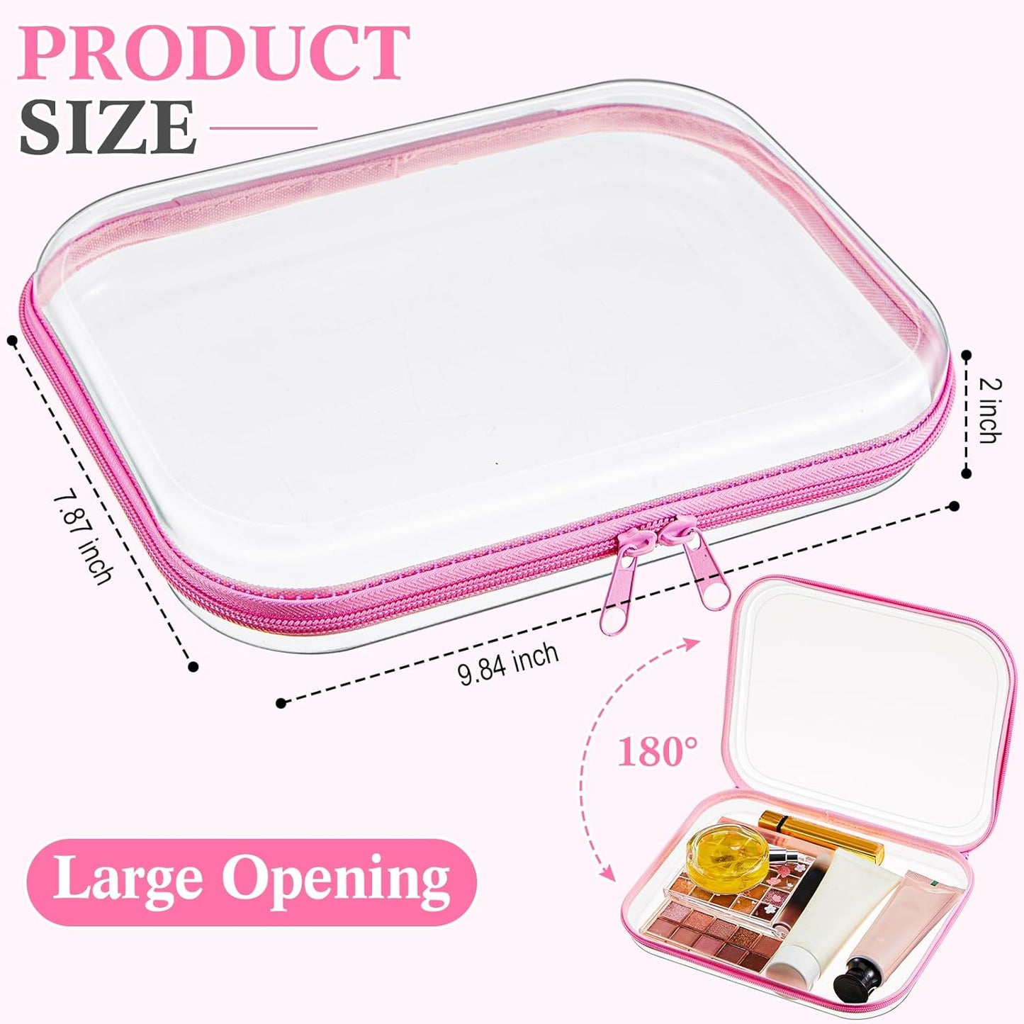 Hoolerry 3 Pcs Clear Hard Zipper Case Plastic Pouch Transparent Hard Case Clear Makeup Bag Portable Travel Organizer Bin for Cosmetics, Building Blocks, Puzzles(Pink,M)-FemmiqueWomen