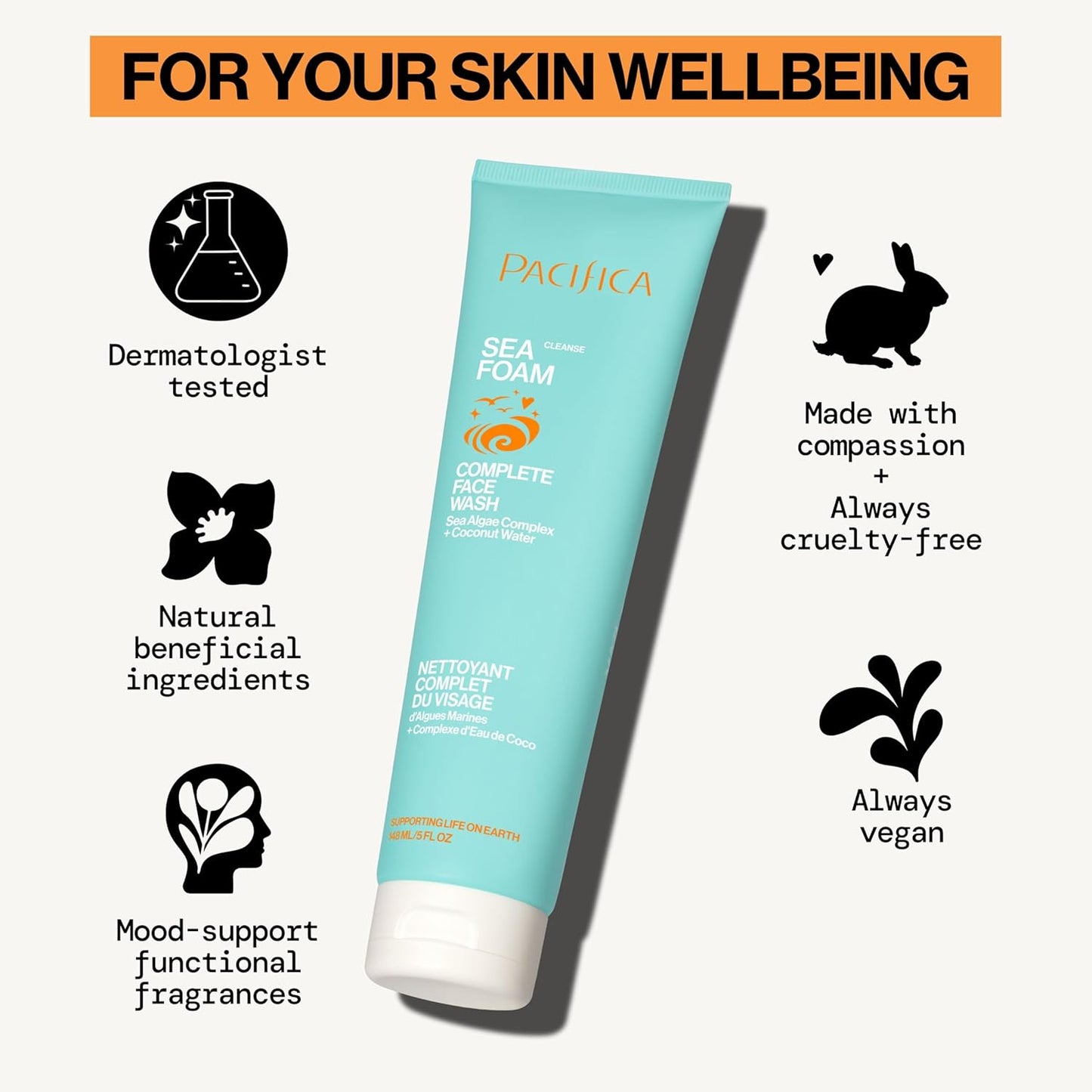 Pacifica Beauty Sea Foam Face Cleanser, Daily Gentle Foaming Face Wash, With Coconut Water + Sea Algae Complex, Removes Makeup, For Combination and Oily Skin, Vegan and Cruelty Free, Clean Skin Care-FemmiqueWomen