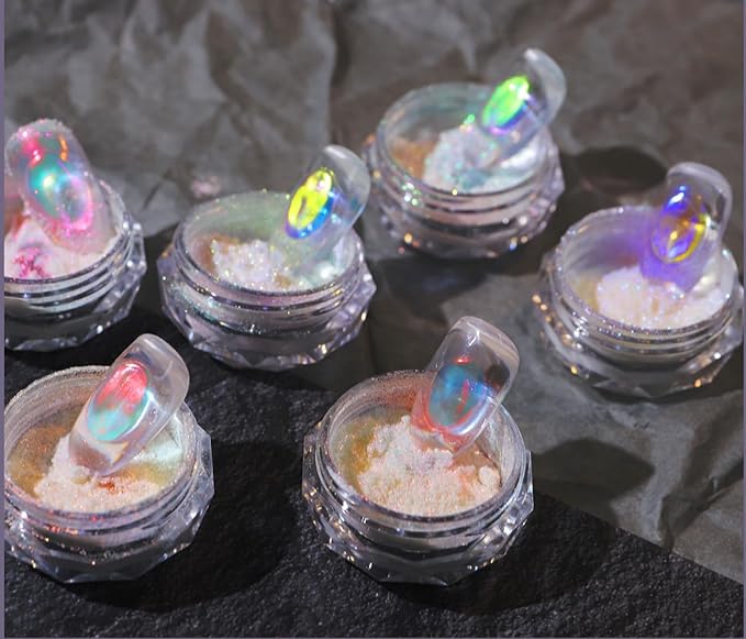 3 Boxes Ice Transparent Aurora Nail Powder Neon Rainbow Holographic Chameleon Powder Multi Chrome Iridescent Pigment Pearlescent Nail Art Glitters (Transparent #1#2#3)-FemmiqueWomen