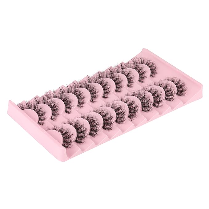 FANXITON Mink Lashes with Clear Band 15 MM 10 Pairs Cat-Eye Lashes Natural Look False Eyelashes Pack Wispy Eyelashes 3D Faux Mink Eyelashes-FemmiqueWomen