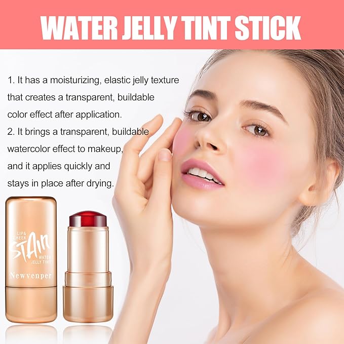 2pcs Jelly Blush Stick, Multi-purpose Lip and Cheek Colour Stick, Jelly Texture Waterproof, Moisturising and Long-lasting, Non-sticky, Create Watercolour Makeup Effect for Women and Girls 1#-FemmiqueWomen