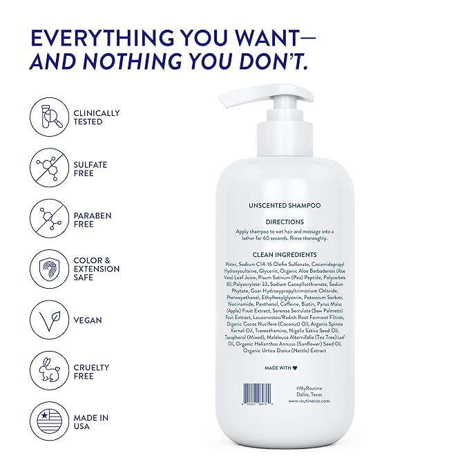 Routine Wellness Anti-Thinning Shampoo for Thinning Hair - Biotin DHT Blocker Women & Men - Color Safe Shampoo for Hair Loss & Healthy Hair - Unscented - 14oz-FemmiqueWomen