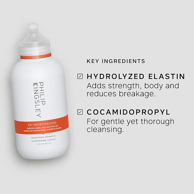 PHILIP KINGSLEY | Re-Moisturizing Smoothing Shampoo | For Curly, Frizzy, Wavy, Dry, Coarse Hair Types | Hydrating Shampoo that Re-Moisturizes and Smooths Hair | 8.4oz-FemmiqueWomen