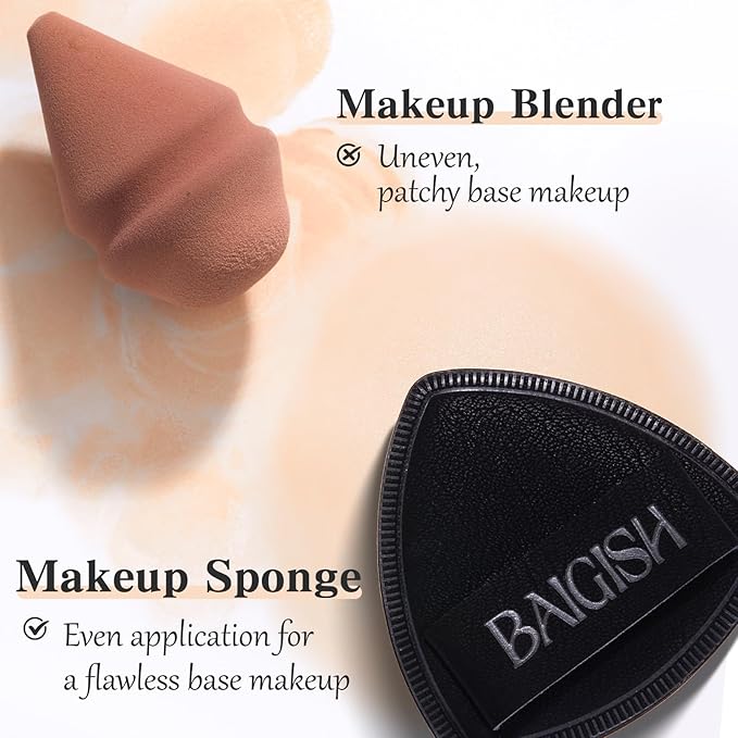 Makeup Sponge 1 Powder Puff +1 Smooth Foundation Brush for Liquid, Cream and Makeup,Super Soft, Makeup Blender, Latex Free Seamless Flawless Soft Setting Couple Set-FemmiqueWomen