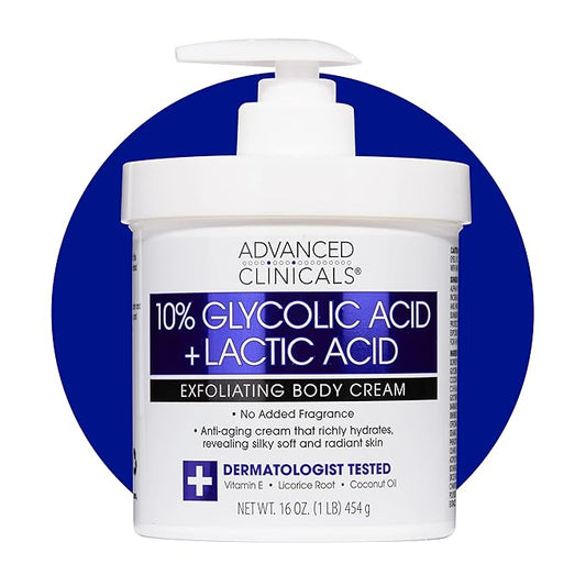 Advanced Clinicals 10% Glycolic Acid + Lactic Acid Lotion Exfoliant Moisturizing Cream With Hyaluronic Acid Moisturizer | AHA Exfoliating Body Cream Improves Look Of Uneven Rough Skin Texture, 16 Oz-FemmiqueWomen