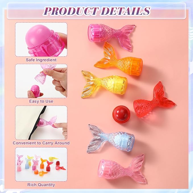 24 Pcs Mermaid Girl Birthday Party Supplies Lip Balm Graduation Gifts Bulk Kids Classroom Gift Exchange Party Supplies Birthday Mermaids Themed Party Decor Gifts for Preschool Toddler Boy Girl-FemmiqueWomen