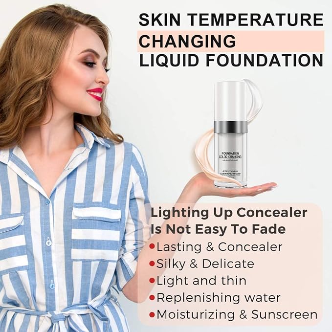 30ML Flawless Colour Changing Warm Skin Tone Foundation,Naturally Blends Moisturizing foundation makeup,Long Lasting Waterproof Poreless Liquid Foundation SPF 15 for Face Makeup-FemmiqueWomen